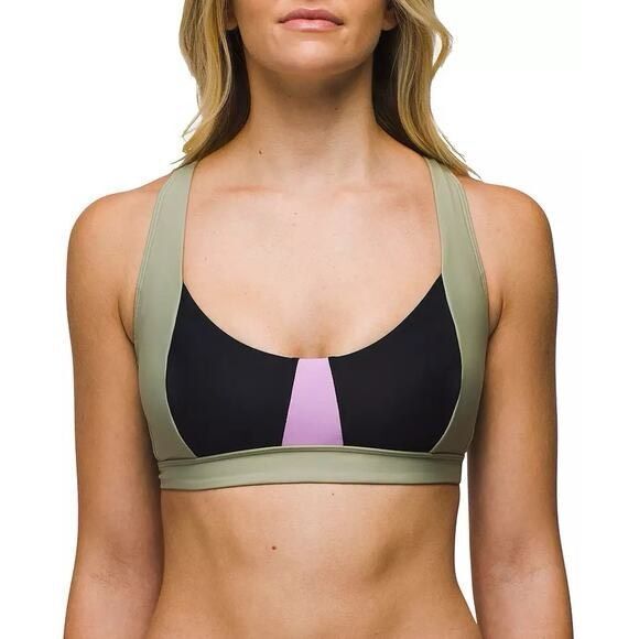 NWT‎ Prana Tulum Bathing Suit Top – Colorblock Lace-Up Black Purple Green Small - Picture 1 of 11